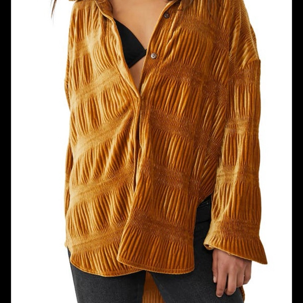 Free People Golden Velvet Button Down Shirt